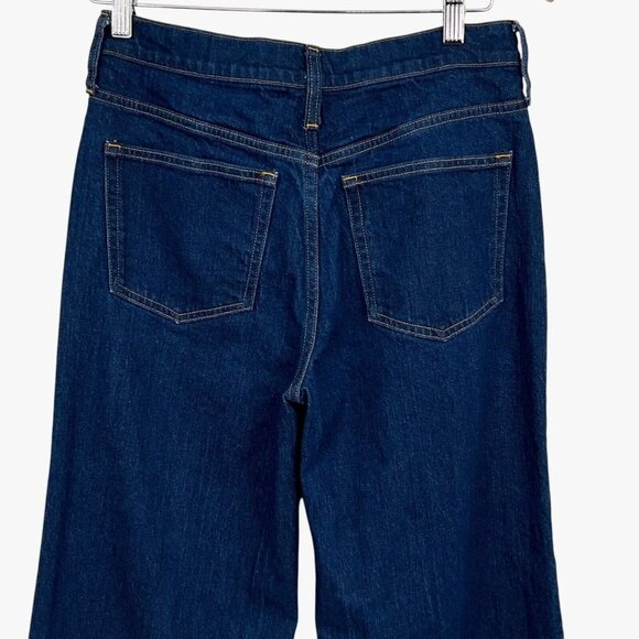 J Crew Pintuck Denim Trouser Rinse Wash Petite Size 27P Wide Leg Dark Blue - Picture 6 of 12